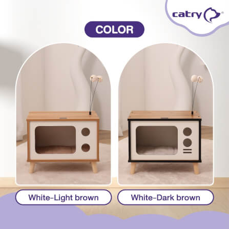 บ้านแมว Catry สไตล์ทีวี พร้อมกระดานลับเล็บและเบาะรองนั่งแบบถอดได้ สีน้ำตาลอ่อน_5
